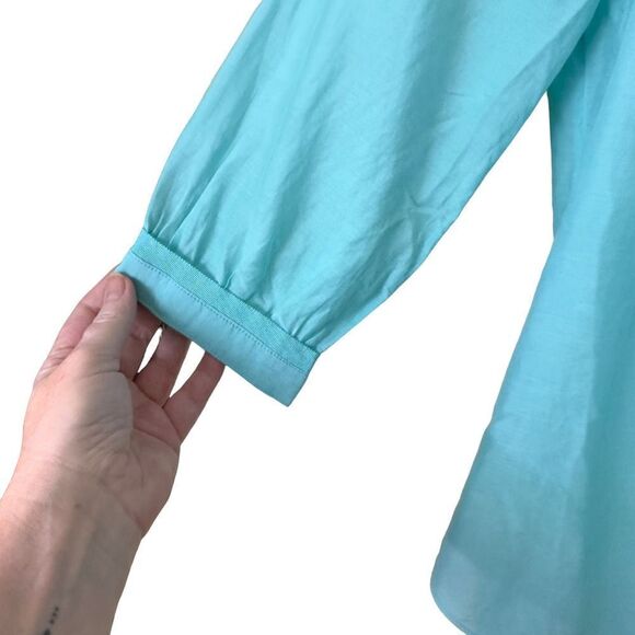 Trina Turk For Banana Collection Turquoise Silk Cotton Blue Blouse Size 0 - Picture 4 of 8
